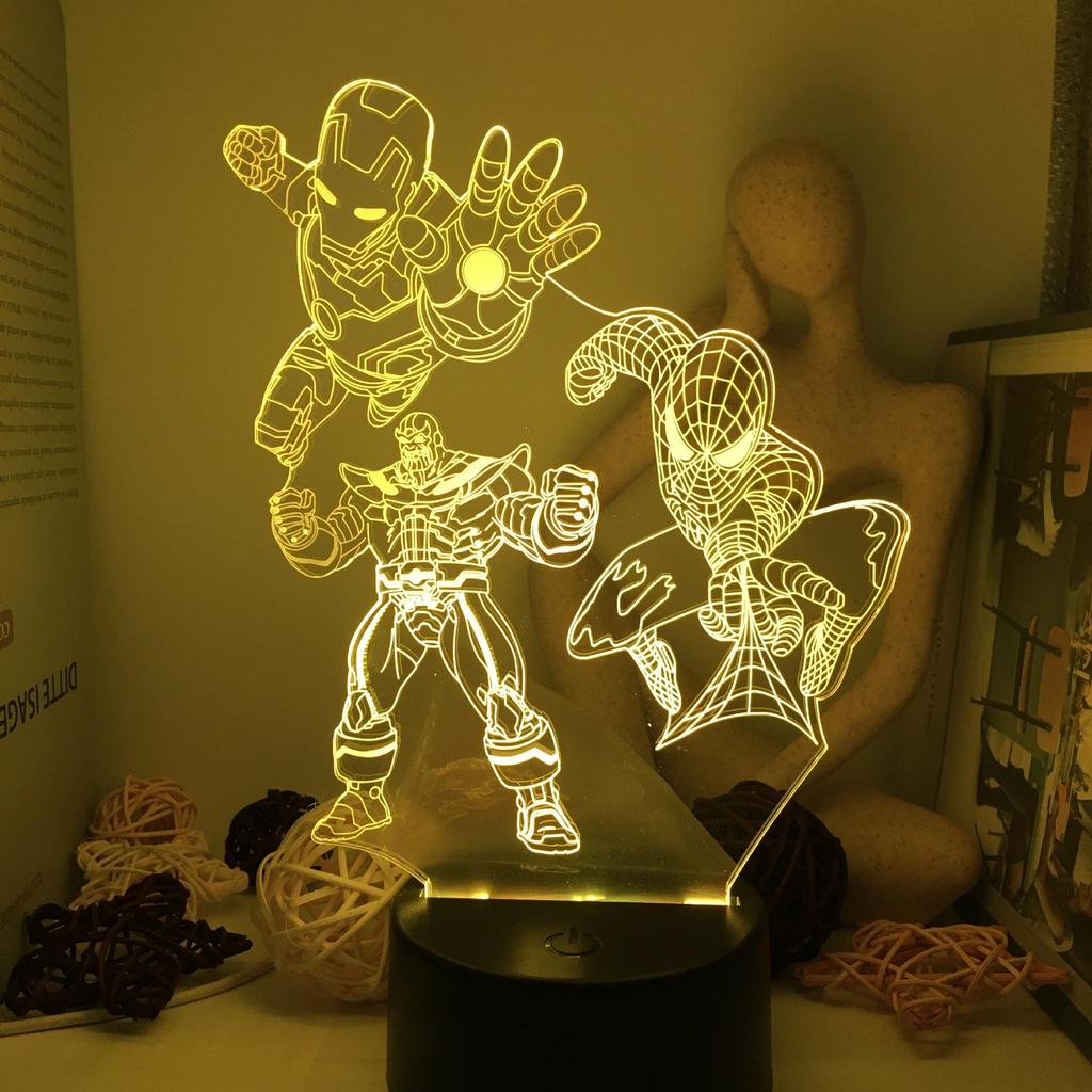 3D Ночник LED Мстители Железный Человек и Капитан Америка для детей