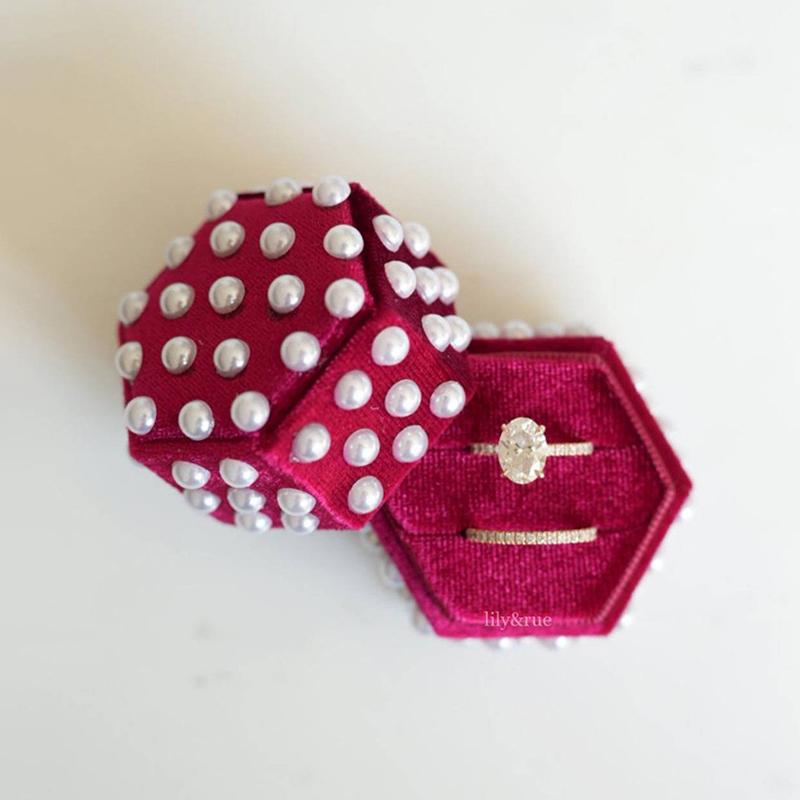 Pearls Velvet Ring Box Proposal Ring Boxes Jewelry Gift Case Ring Jewelry Display For Wedding Engagement