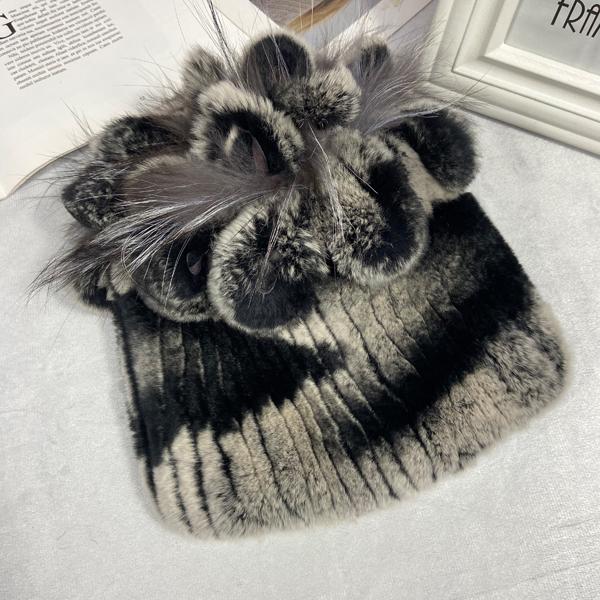 Пушистая зимняя шапка из натурального меха, теплая шапка из натурального меха кролика Рекс, женская вязаная шапка из 100% натурального меха