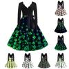 Women's St. Patrick's Day Print V-Neck Slim Fit Long Sleeve Swing Dress