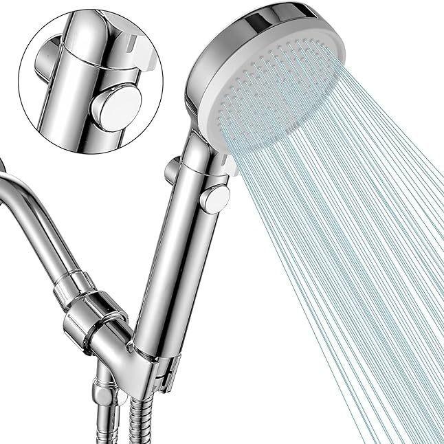 High Pressure Handheld Shower Head with Stainless Steel Hose Adjustable Bracket, 4 Modes Showerhead with ON/OFF Switch