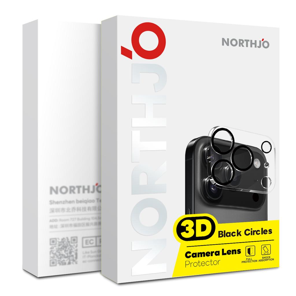 NORTHJO For iPhone 17 Pro Camera Lens Protector Black Circles 3D Full Coverage Clear Tempered Glass Lens Film