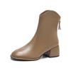 Autumn New Ankle Boots Women's Rear Zipper Leather Boots Casual Large Size Medium Heel Ankle Boots Women's Leather Boots P436