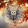 1pc Hanging Wind Chime, White Face Grass Owl Pattern Metal Mandala Wind Spinner, No Battery Needed, Decorative Outdoor Garden Ornament, Ideal Gift