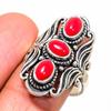 Натуральный итальянский красный коралл Серебро 925 пробы Кольцо Размер 9.5 AR-16745