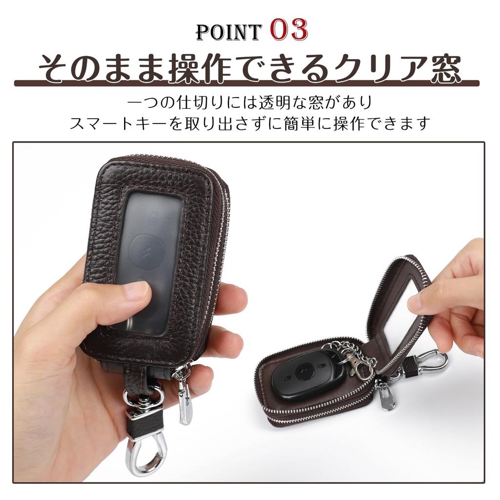 Key Smart Key Case with Genuine Genuine and [imeetu] Case, Carabiner, 2-Room, Leather, Compact, Leather, Men's Women's (Black)
