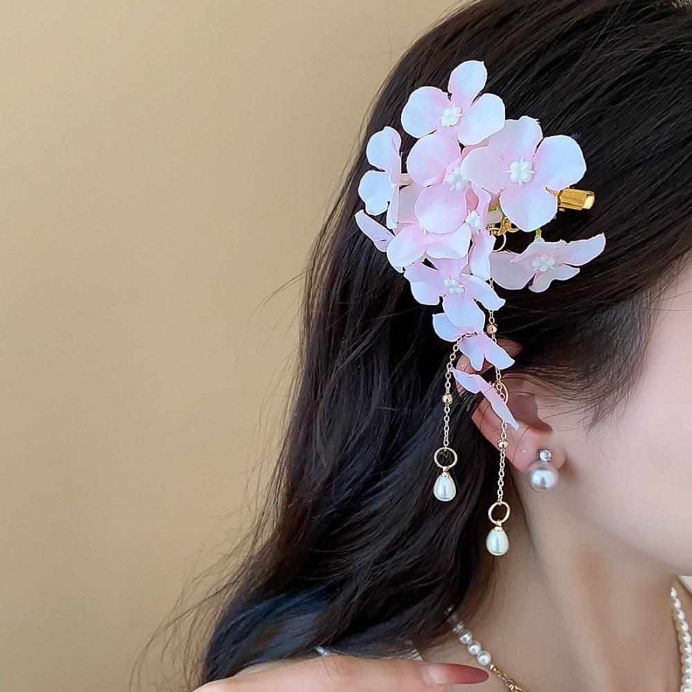 Imitation Pearl Hanfu Hair Accessories Fabric Chinese Style Hair Clip Fairy Flower Hairpin  Women