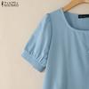 ZANZEA Women Casual Round Neck Summer Short Sleeve Blouse