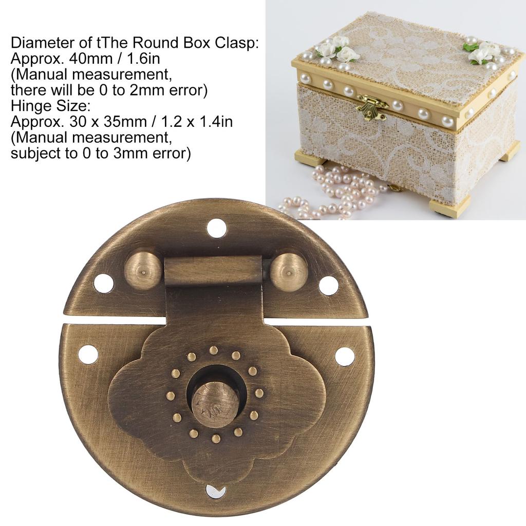 Round EmNaBossing Copper Hasp Retro Wooden Box Lock Clasp Decorative Hasps for Wedding Card Boxes Wine Boxes
