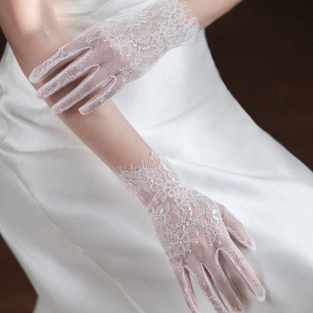Банкетное сетчатое вечернее платье, короткие перчатки, свадебные митенки, кружевные длинные перчатки, праздничные свадебные сетчатые перчатки