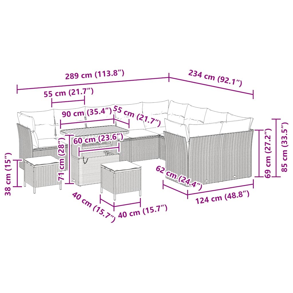 Garden Sofa Set 12 pcs Black Poly Rattan