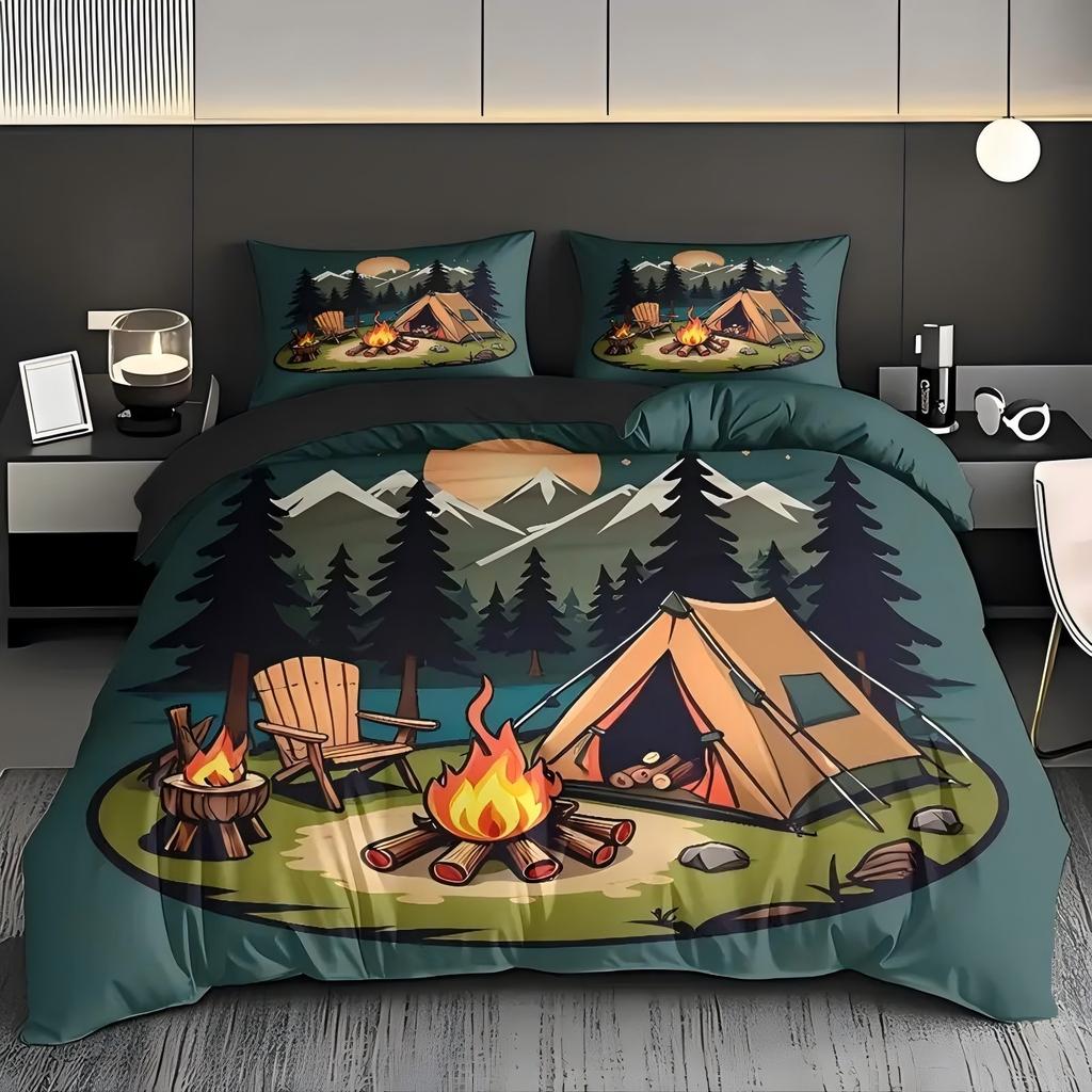 Мультяшный пододеяльник с рисунком костра и палатки для кемпинга в стиле ретро, чехол для постельного белья, наволочка, роскошный домашний текстиль, мягкий комплект пододеяльника