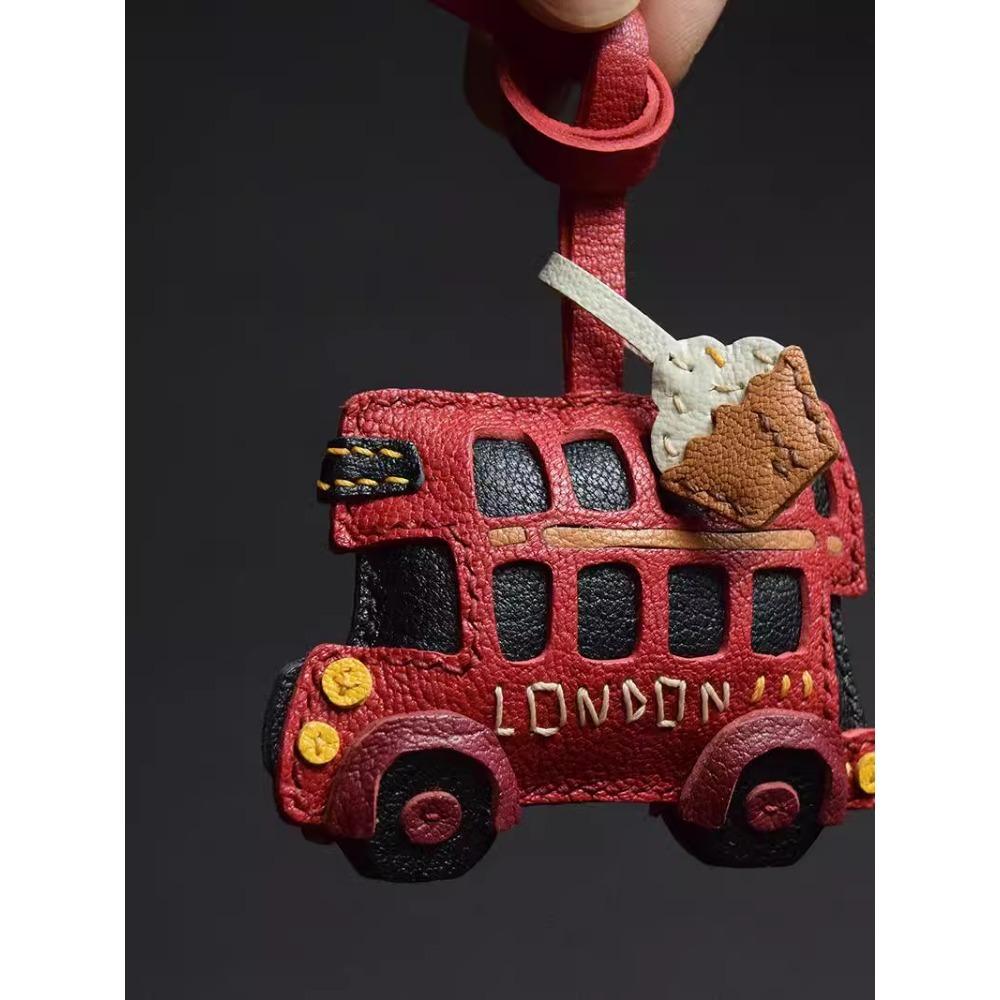 Послеобеденный чай в лондонском автобусе/оригинальный дизайн, ручная работа, кожаный брелок-подвеска в виде сумки