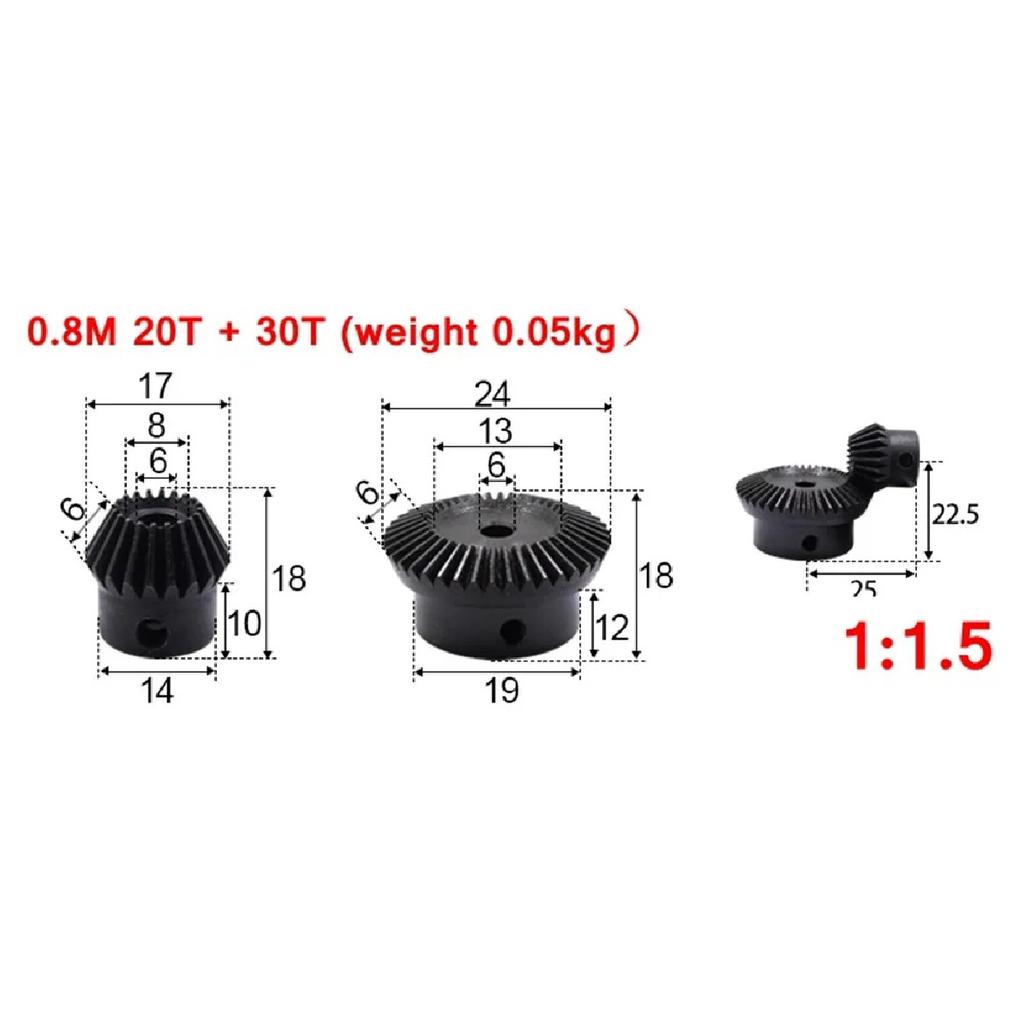 1:1.5 Коническая шестерня с модулем 0.8M 1M 1.2M 1.5M 1.7M 20/30 зубьев Угловой привод 90 градусов Коническая шестерня Отверстие под обработку