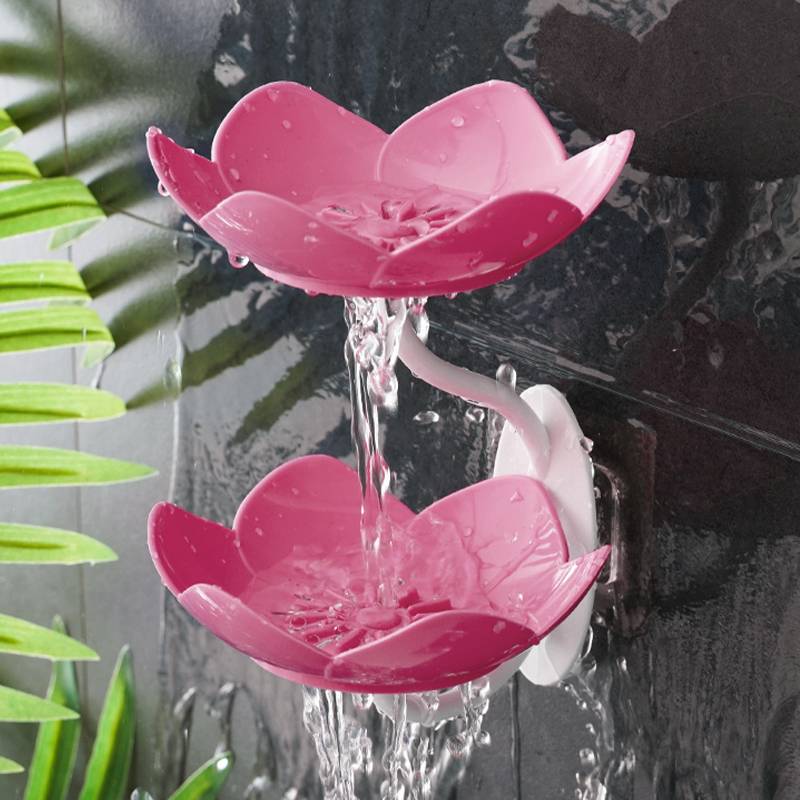 Soap Box Lotus Shape Non-slip Portable Silicone For Water Draining Solid Color Draining Soap Dish
