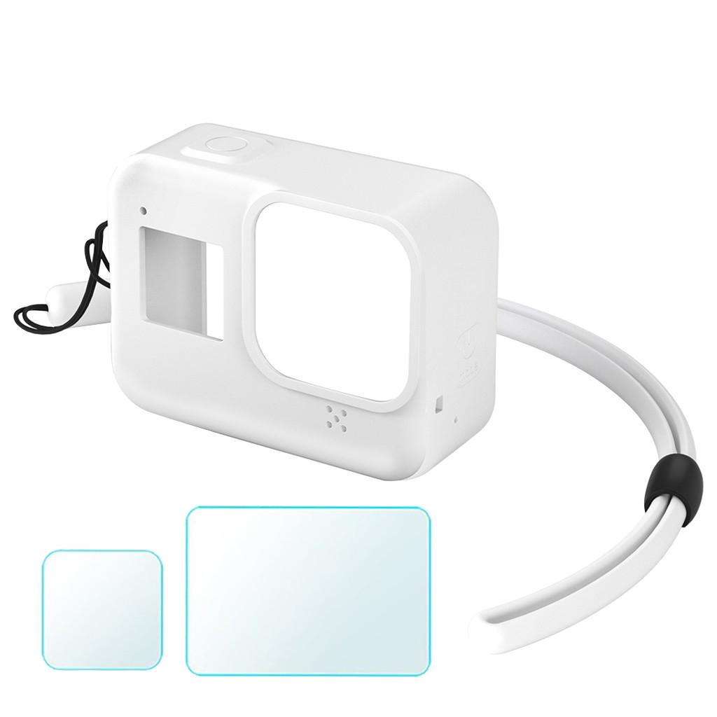 Soft Silicone Protective Housing Cover Case+Tempered Film for Go-pro 8 Black