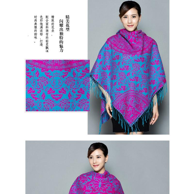 Ethnic Style Blue White Porcelain Faux Cashmere Scarf For Women Winter Autumn Travel Gift