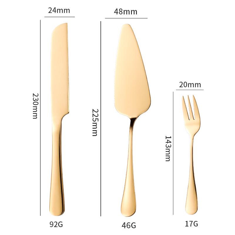 Stainless Steel Cake and Bread Knife with Long Handle Spatula and Fruit Fork for Weddings and Banquets
