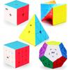 Набор скоростных кубиков, Набор скоростных кубиков из 2x2, 4x4, Мегаминкса, Пирамидки и Твист-кубика, Гладкие кубики Рубика с наклейками из углеродного волокна, Коллекция магических кубиков для детей и