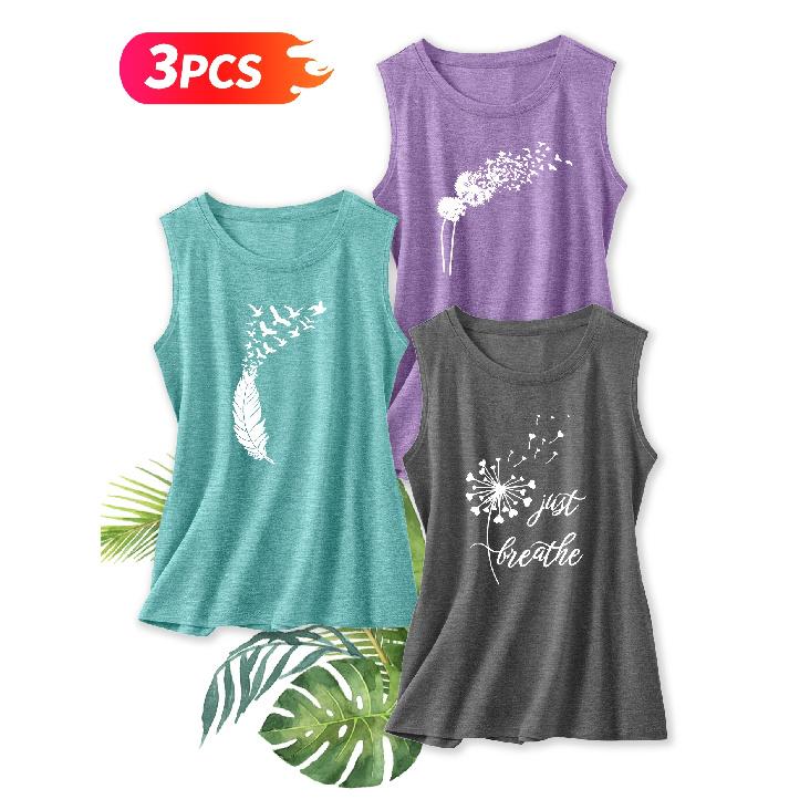 Three-piece set Elegant vest for women Fresh dandelion print round-neck women's tank top suitable for spring and summer Fashionable Commuting