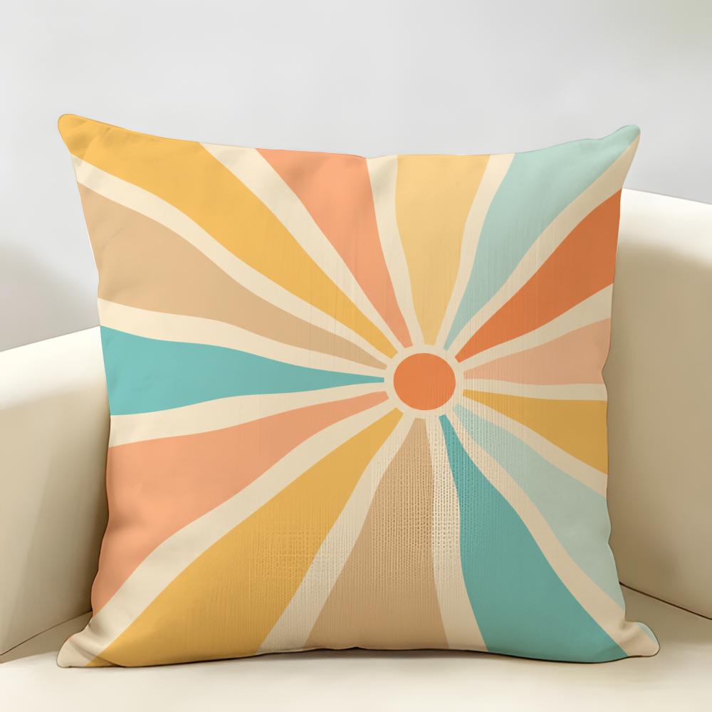 Abstract Sun Beam Lines Ray Cushion Cover Durable Hypoallergenic Organic Linen Short Pillow Cover Washable