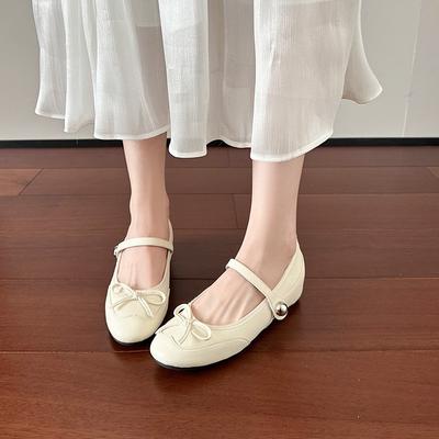 Туфли-балетки Мэри Джейн с круглым носком, на плоской подошве, с мелким вырезом, для женщин, весенне-летние, одинарные