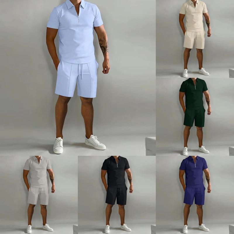 Summer Men's Polo Casual Loose Short Sleeve Shorts Sportswear Fashion Hundred Solid Colour Men's Two Piece Set