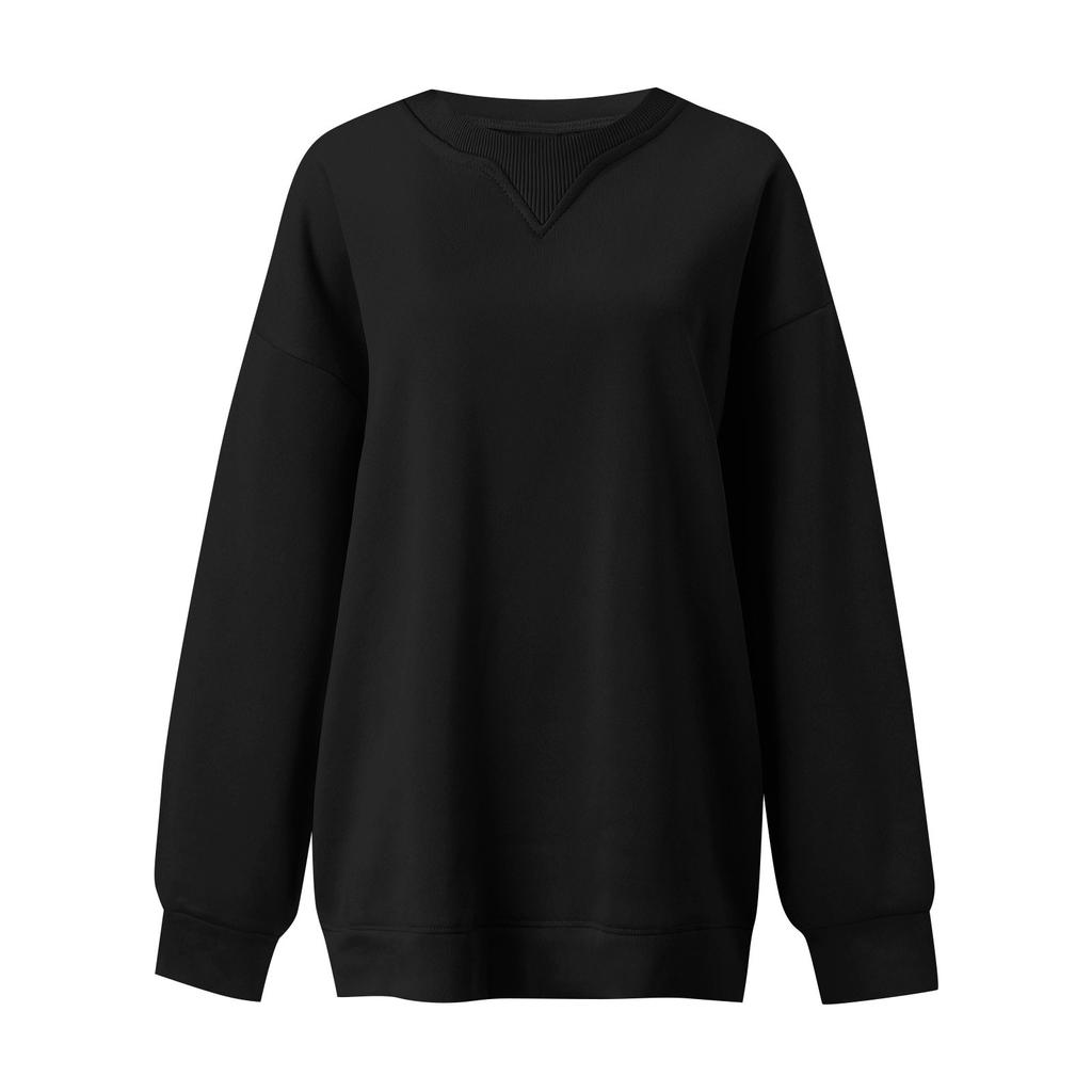 Женская толстовка, модная, однотонная, с круглым вырезом, с длинными рукавами, свободная толстовка