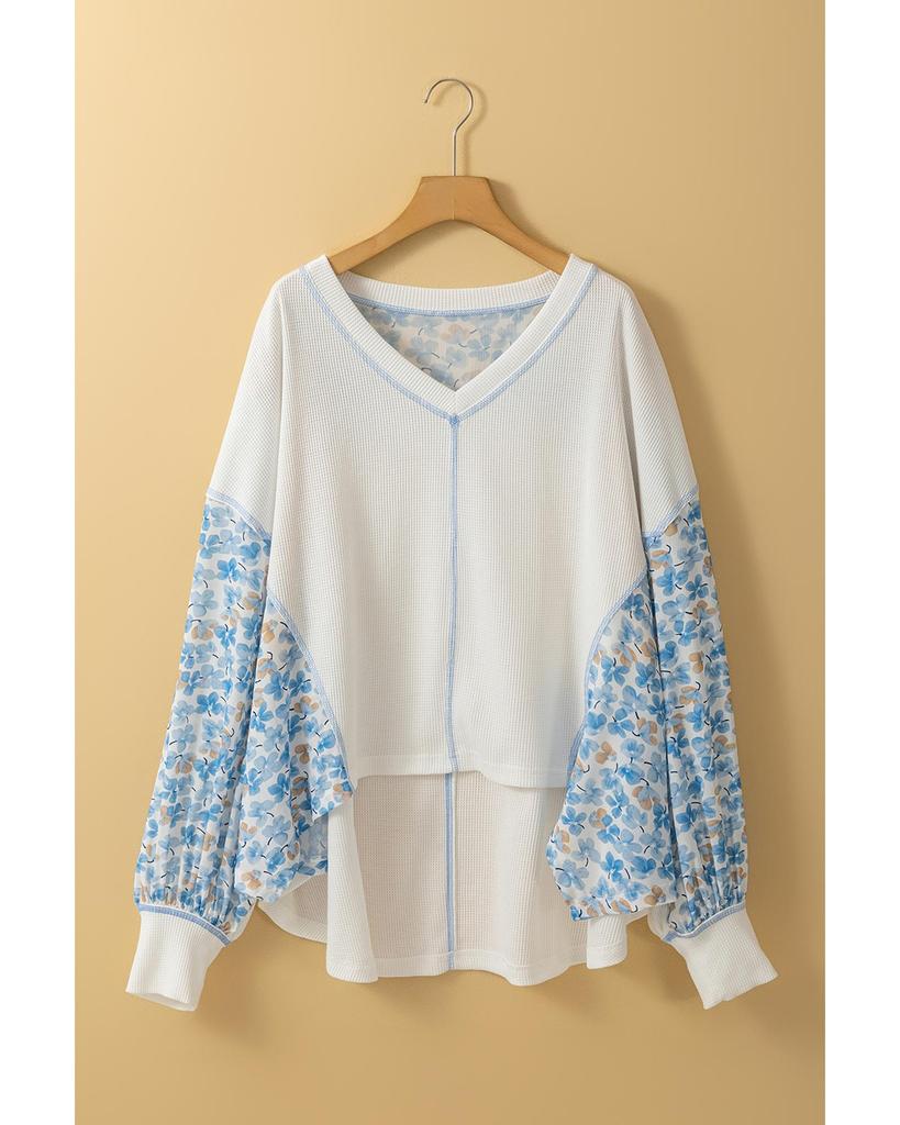 Azura Exchange Белая блузка с абстрактным цветочным принтом и V-образным вырезом в стиле пэчворк с рукавами «летучая мышь»