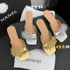 Rhinestone High-heeled Cool Slippers Female Summer 2025 New Outer Wear High-end Fairy Style with Skirt Thick Heel Silver Slippers