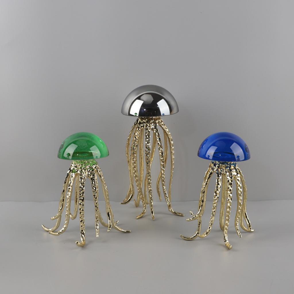 Modern Minimalist Crystal Jellyfish Ornaments Metal Ocean Art Living Room Bedroom Hotel Home Accessories Table Decoration