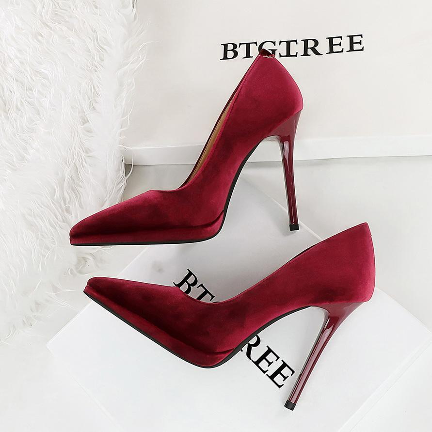 Туфли на сверхвысоком каблуке, водонепроницаемая женская платформа, тонкий каблук, неглубокий вырез, острый носок, утолщенная замша Xishi Single Shoes