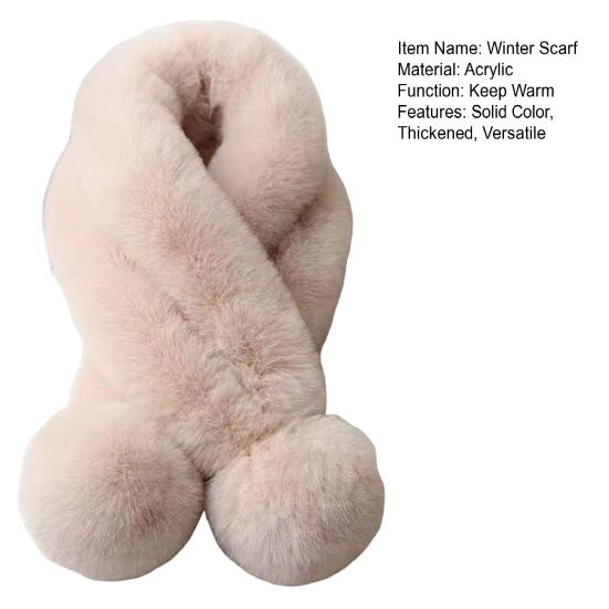 Women Winter Scarf with Wool Ball Decoration Solid Color Thickened Plush Warm Scarf Winter Outfits Accessories