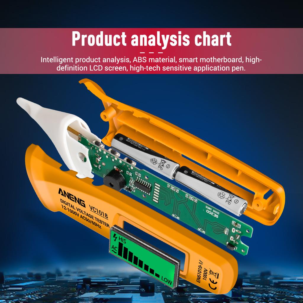 Aneng VC1018 Non-contact LCD Digital Voltage Tester 12V-1000V Multifunctional Pen Tester AC/DC