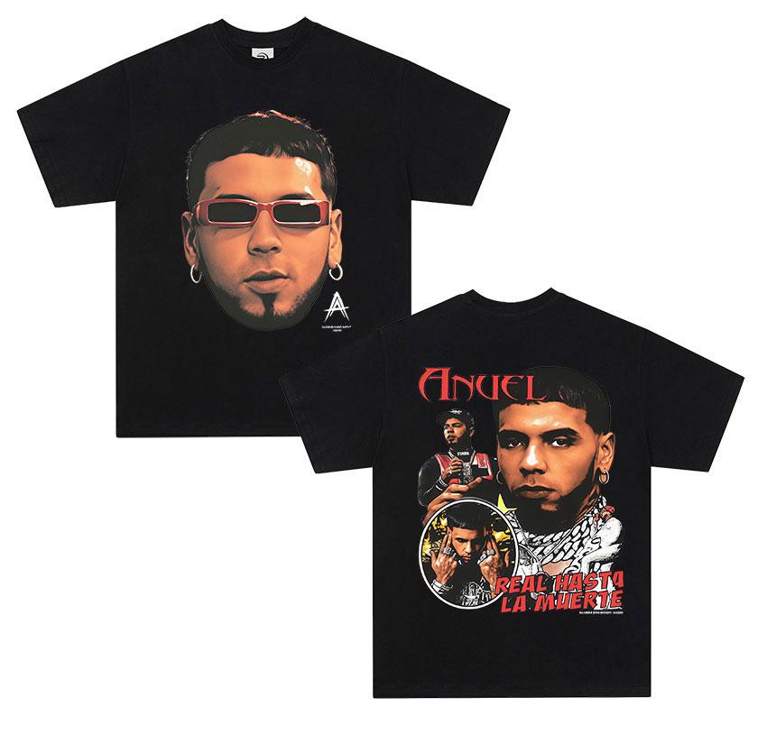 Rapper ANUEL AA Real Hastala Muerte Tour 2025 new Album T Shirt Unisex Retro Hip Hop Fashion Cotton Short Sleeve Tshirt Streetwear