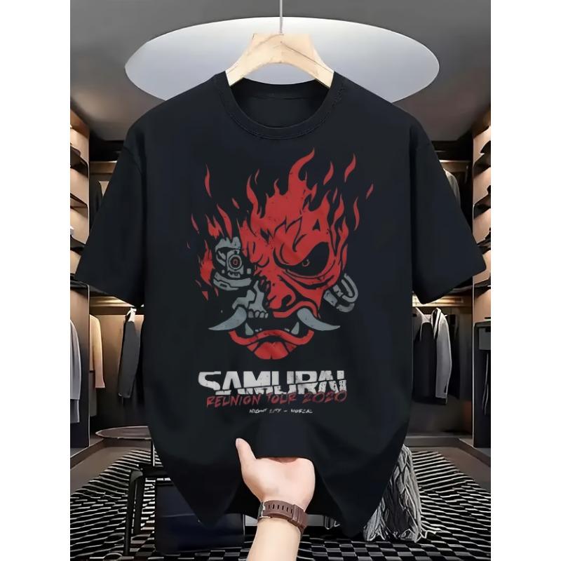Летняя Мода Мужская Футболка с Принтом 'Воин-Призрак' Мягкая Удобная Дышащая Круглый Вырез Верх для Улицы Города