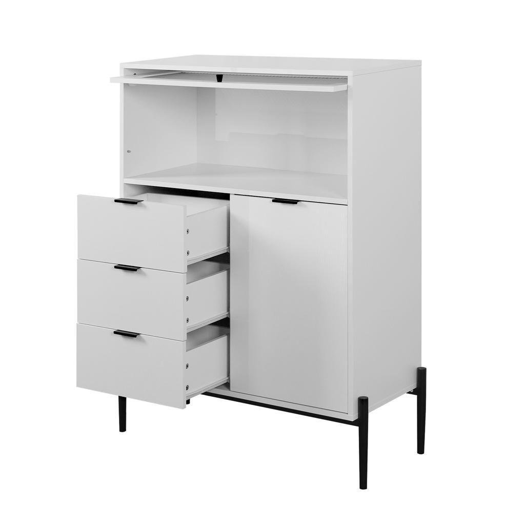 Sideboard with 3 Drawers, 1 Door and 1 Glass Door, Wood Cabinet with Storage Space for Kitchen, Dining Room, Hallway, 85 x 40 x 120 cm