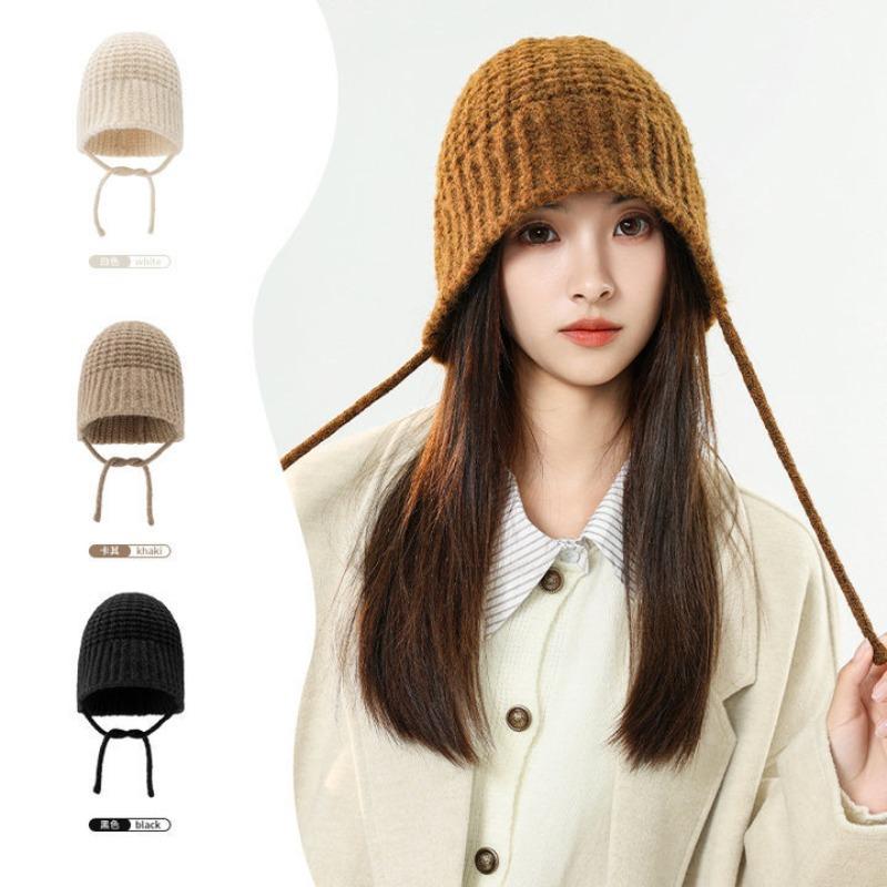 Осень и зима новая универсальная вязаная шапка с лямками женская теплая и холодная шапка для защиты ушей показывает лицо маленькая модная шерстяная шапка