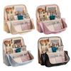 Portable PU Leather Standing Makeup Bag Large Capacity with Compartments Cosmetic Bag Waterproof Stationery Organizer for Travel