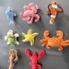 Plush Ocean Animal Refrigerator Magnet Set Including Bright Red Lobster And Cheerful Sea Star