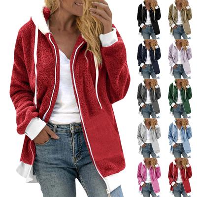 Женская повседневная модная свободная плюшевая куртка на молнии с капюшоном и цветными блоками