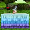 Table Skirt for Rectangle And Round Table Multi-layer Ruffle Reusable Gradient Rainbow Color Beach Parties Ceremony Birthday Party Decoration
