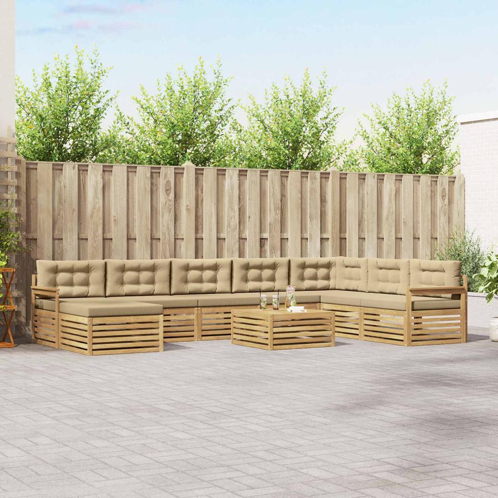 Outdoor Sofa Set 9 pcs White and Beige Solid Acacia Wood