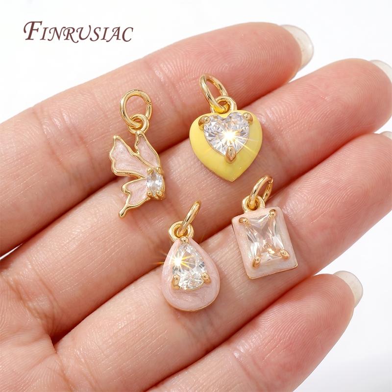 14K Gold Plated Enamel Charms with CZ Crystal,Heart Moon Pendant For DIY Jewelry Making,DIY Bracelet Necklace Earring Supplies