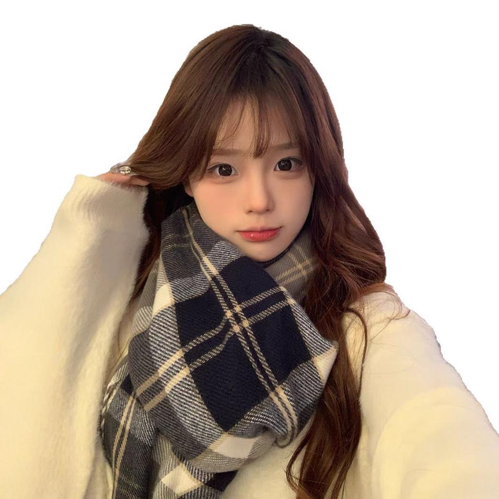 Imitation Cashmere Blue Plaid Scarf Women's Autumn and Winter New High-end Wool Scarf Shawl