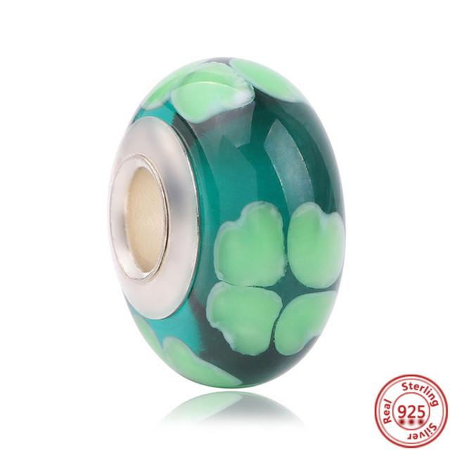 Красочные муранские стеклянные бусины с цветком в виде сердца, пузырьков и листьев, очаровательные браслеты, ювелирные изделия из 100% стерлингового серебра 925 пробы