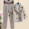 Autumn and Winter Woolen Coat + Turtleneck Sweater + High Waist Harlan Woolen Pants Three-piece Fashion Suit
