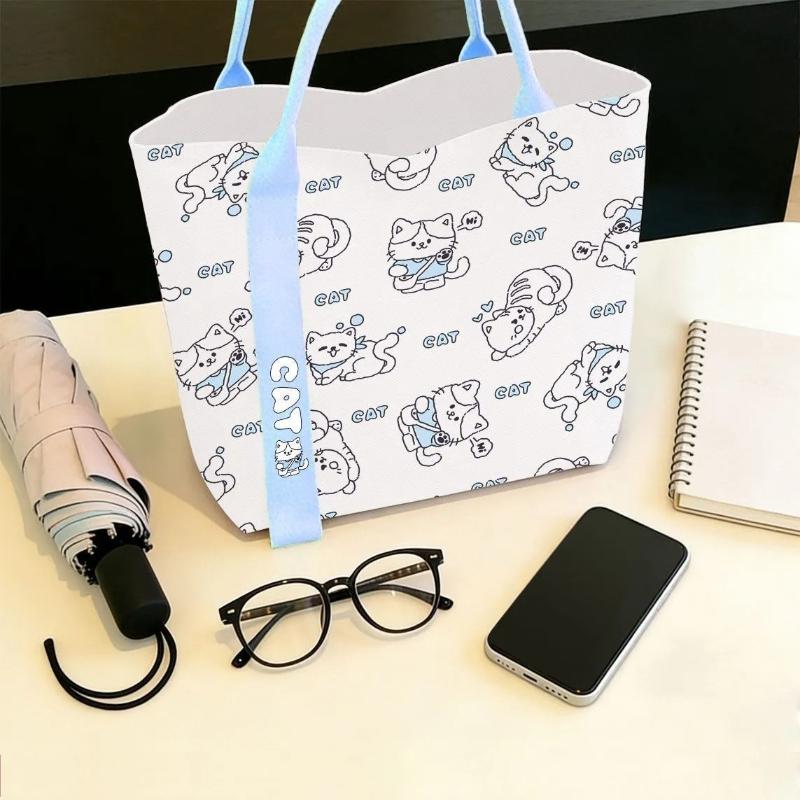Cute Open Top Tote Fashionable Cartoon Bag for Women Versatile Canvas Shoulder Bag for Commuting