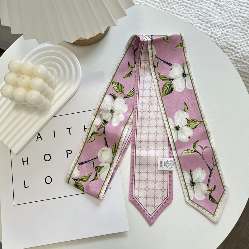 High-Grade Flower Print Long Silk Scarf Hair Band Ribbon Tied-up Hair Long Bow Vintage Satin Ribbon Hair Accessories For Women