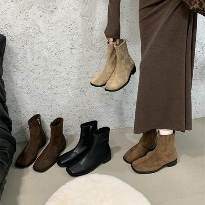 Модные в стиле ретро тонкие сапоги на толстом каблуке популярные в этом году короткие сапоги французские осенние и зимние замшевые короткие женские сапоги сапоги Martin